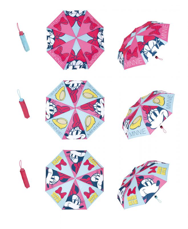 Paraguas de poliÉster plegable de <span>minnie</span>, 8 paneles, diÁmetro 96cm, apertura manual